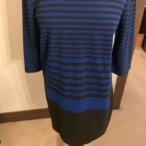 Ann Taylor Black & Cobalt Blue Stripped Dress